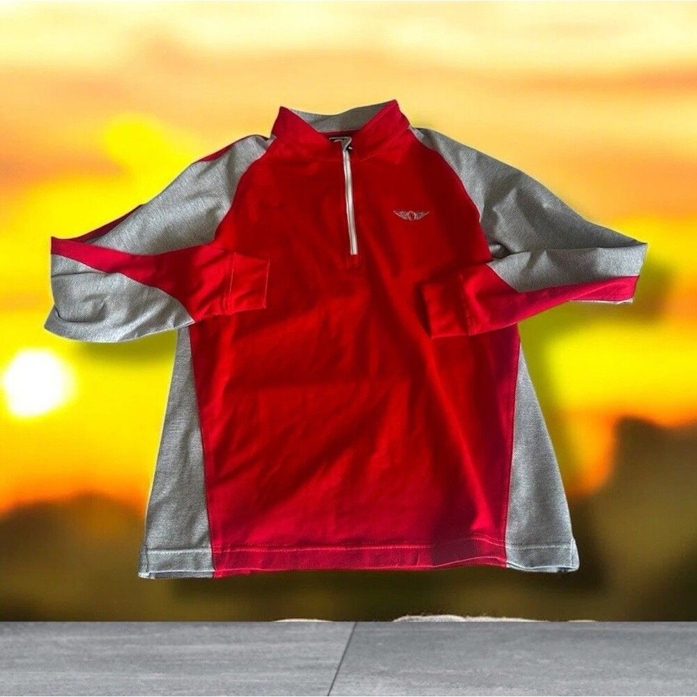 Footjoy Junior Youth Large 1/4 Zip Long Sleeve  Pullover Red Logo Golf Fj